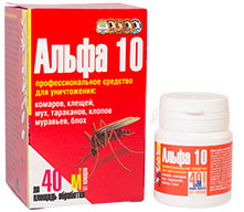 АЛЬФА 10 профессиональный концентрат от клещей, комаров, мух, тараканов, клопов, муравьев, банка в коробке, 2 гр